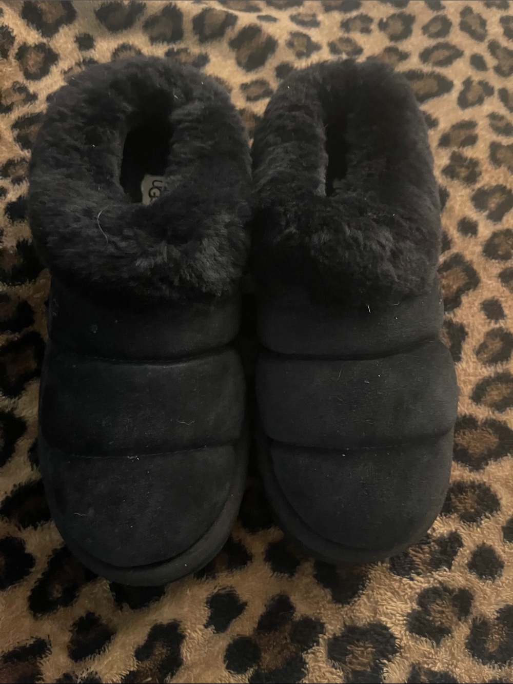 UGG Black Platform Suede Shearling-Lined Slip-On Slippers